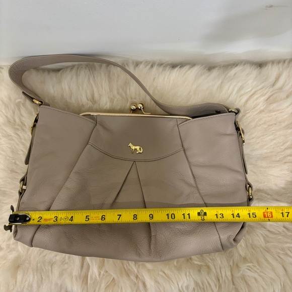 Emma Fox Taupe Leather Shoulder Bag with Gold Accents - Picture 10 of 11